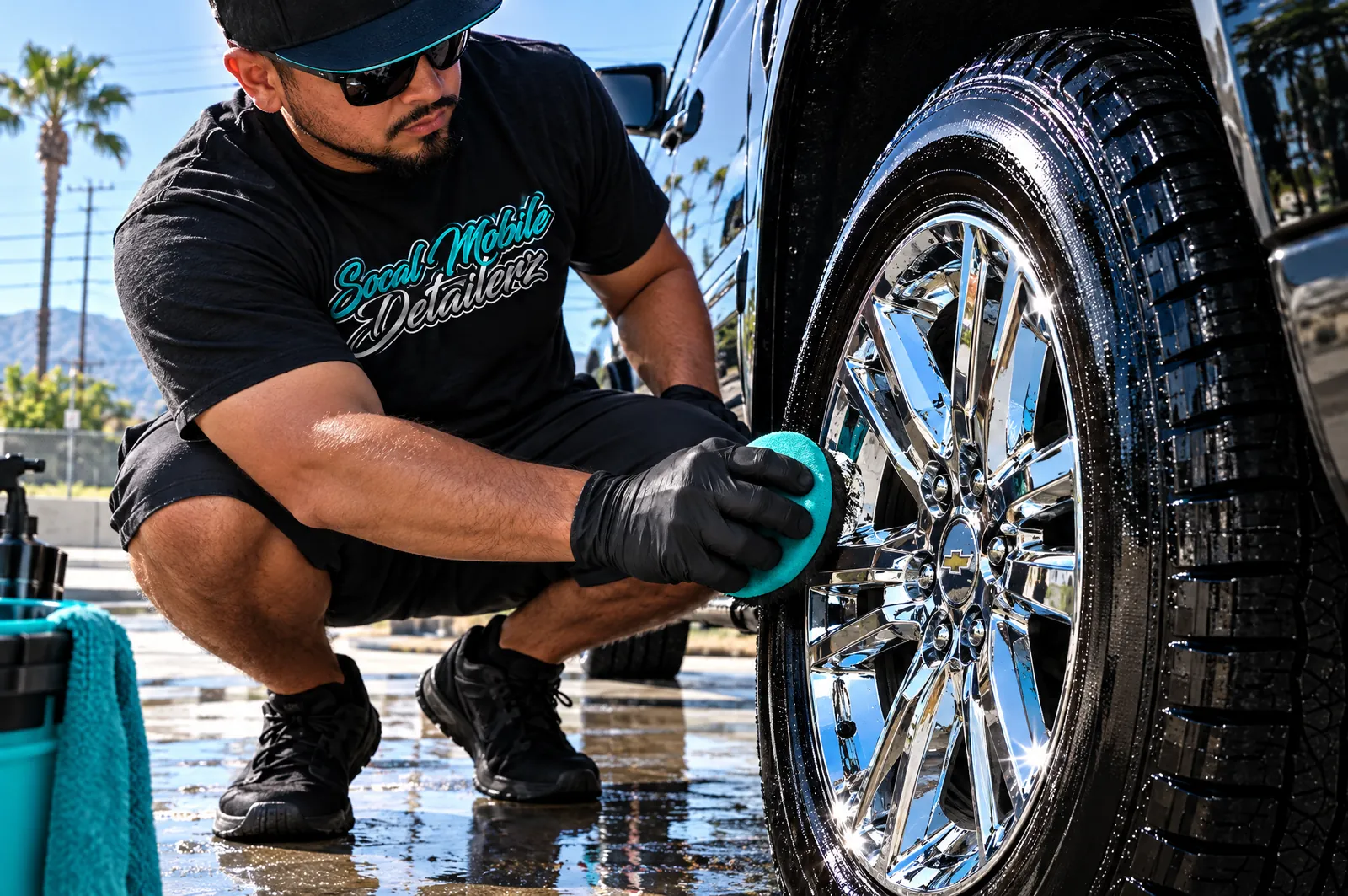 SoCal Mobile Detailerz detailer dressing a truck tire