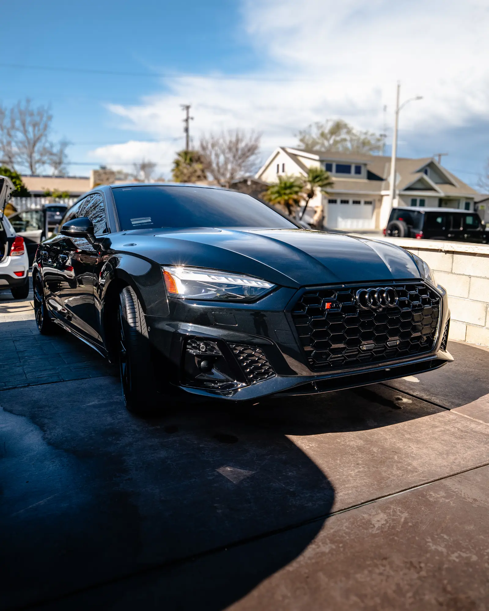 Glossy black Audi after an exterior detail