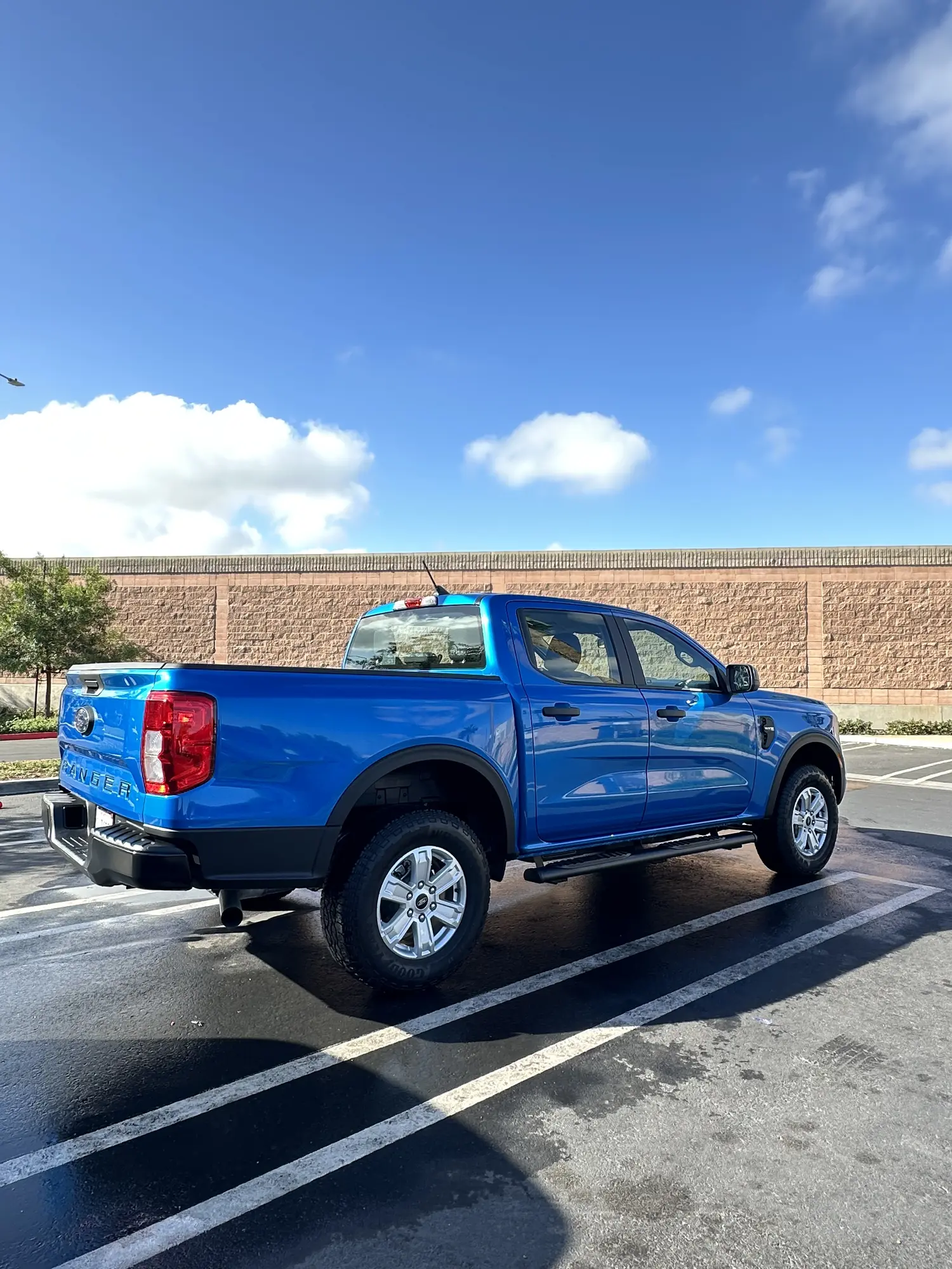 Blue Ford Ranger after an exterior detail