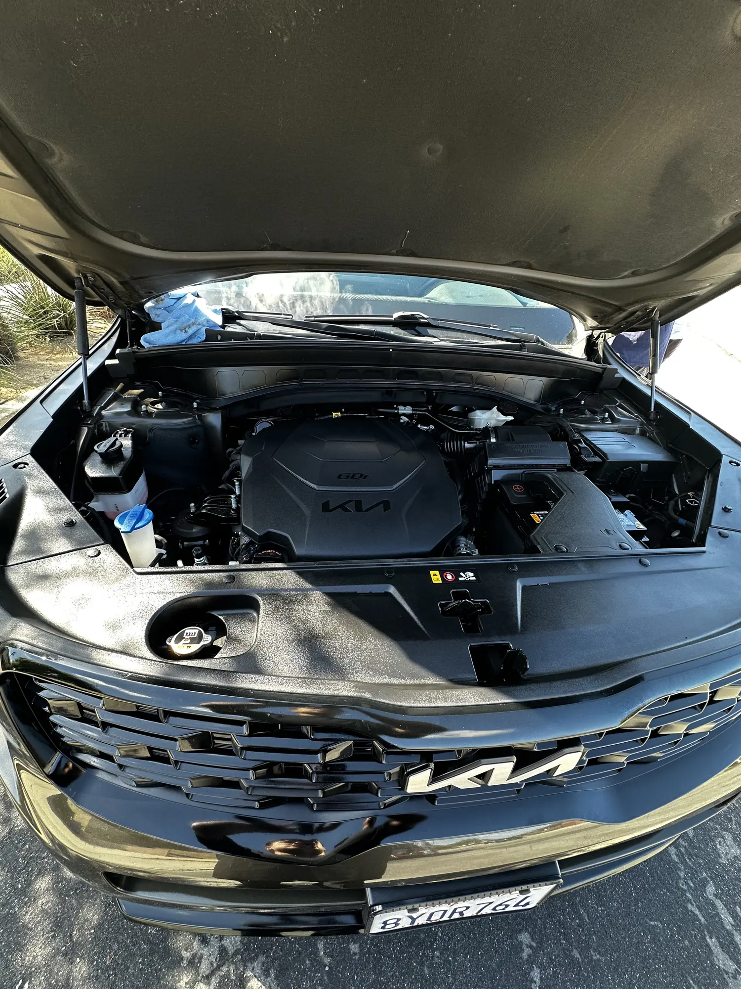 Kia engine bay after an engine bay detail